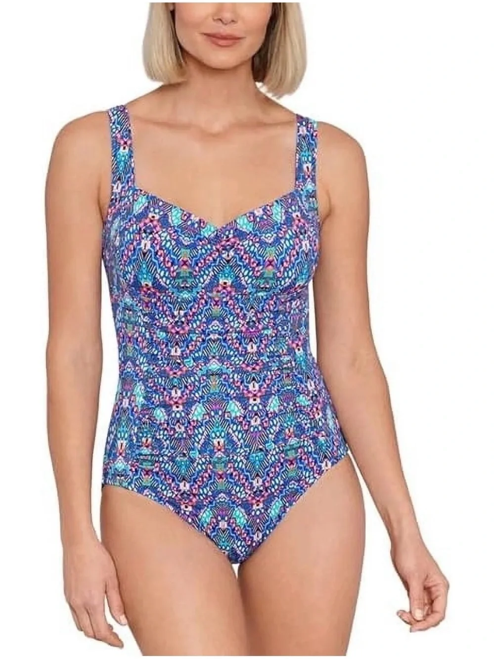 Swim Solutions Women's Tummy-Control Shirred One-Piece Swimsuit size medium - Picture 2 of 11